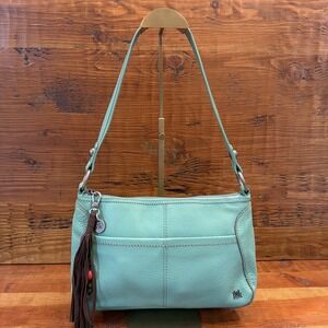 The Sak Sequoia Pebbled Leather Shoulder Hand Bag Sage Green 12" + Inner Pockets